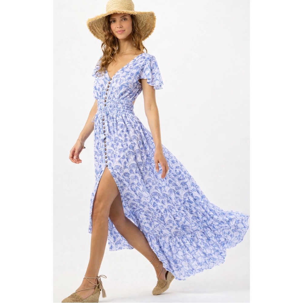 TIARE HAWAII | New Moon Maxi Dress in Fan Shells Blue, Size S/M